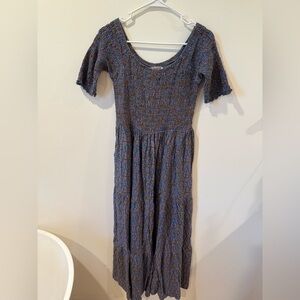 NATURAL LIFE Blue and Brown Long Sleeve Dress